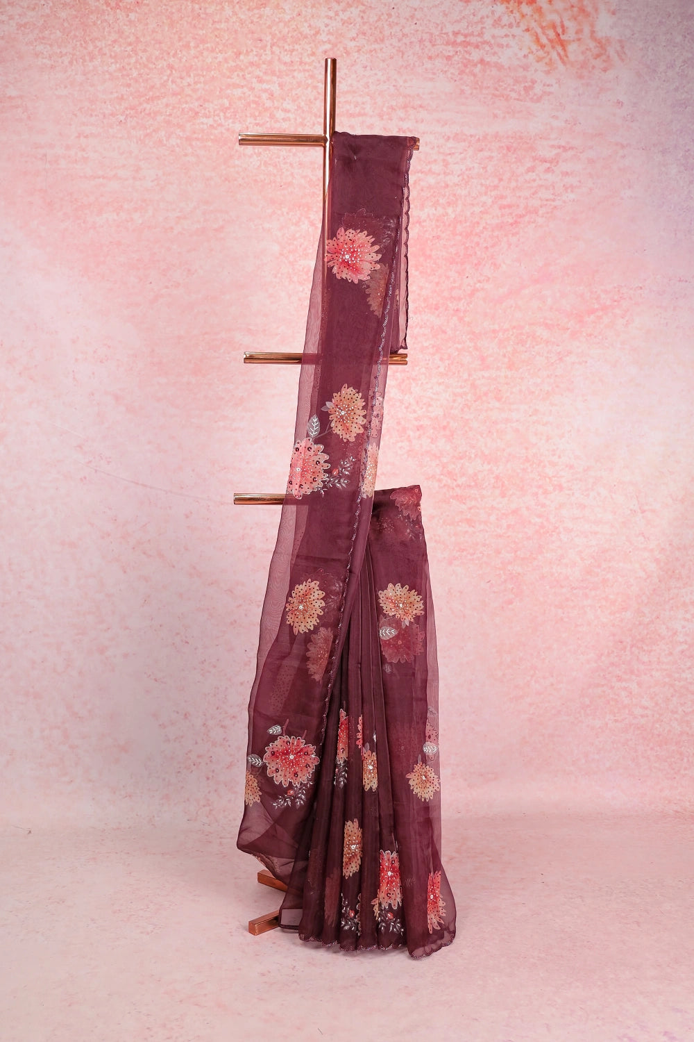 Coffee Brown Glass Organza Saree