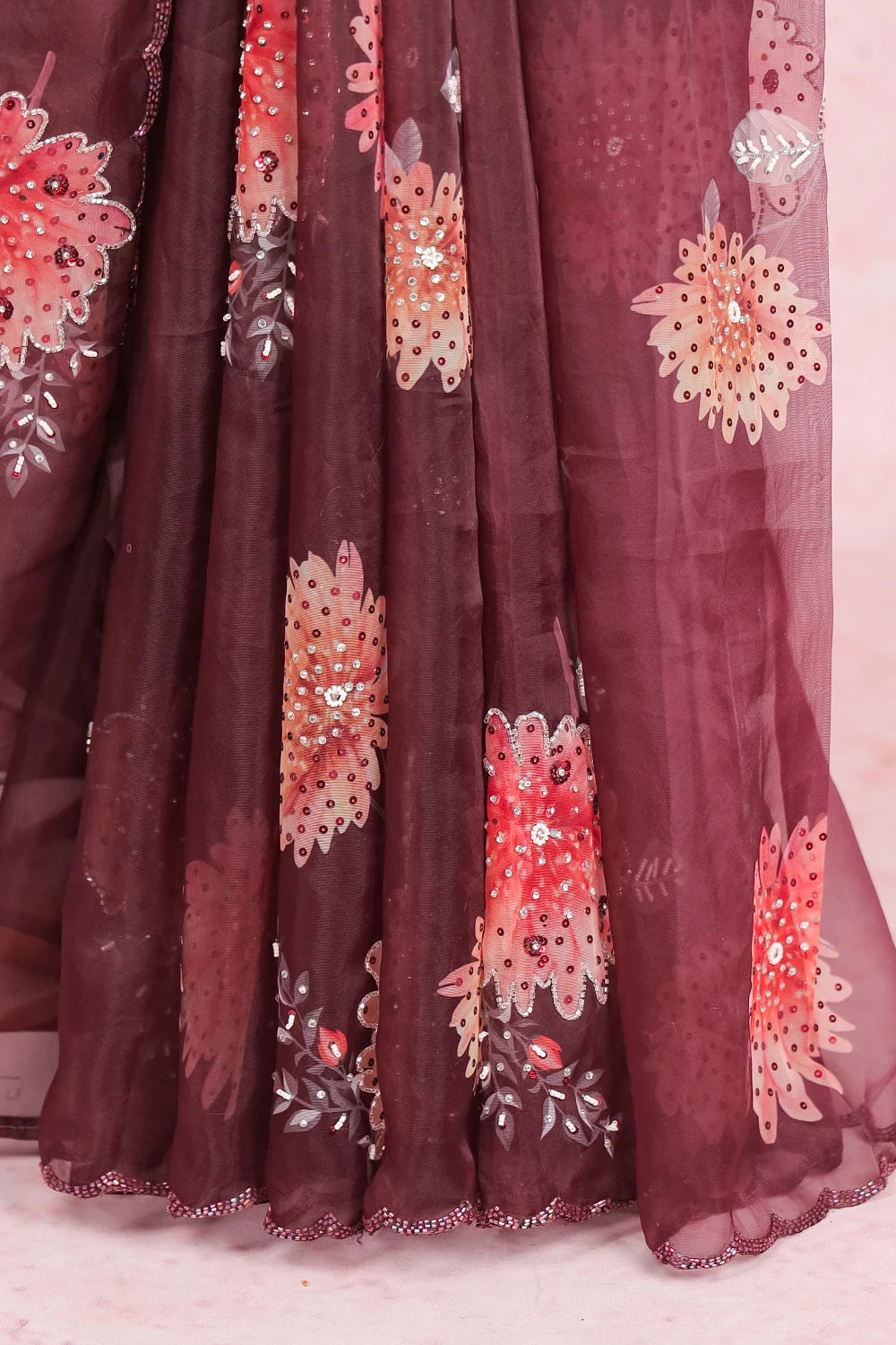 Coffee Brown Glass Organza Saree