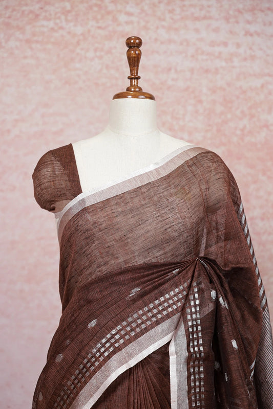 Coffee Brown Linen Saree - Seematti