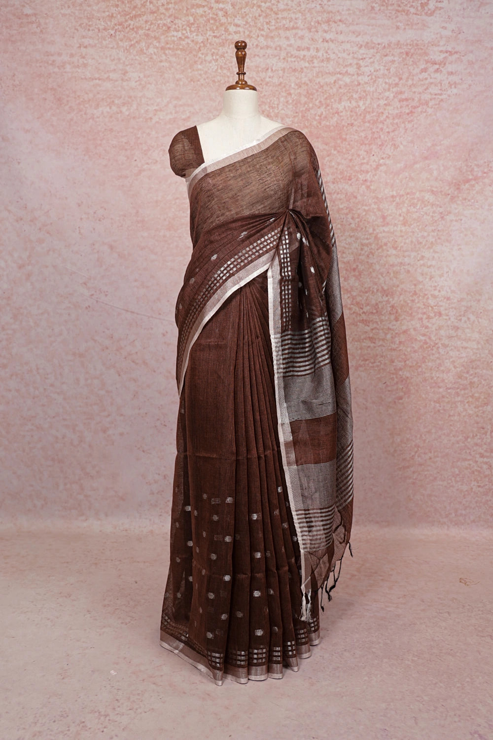 Coffee Brown Linen Saree - Seematti