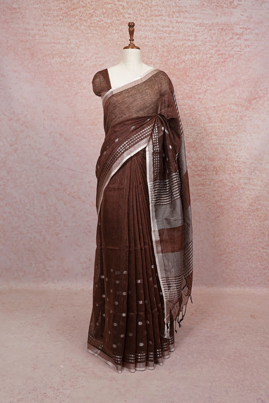Coffee Brown Linen Saree - Seematti