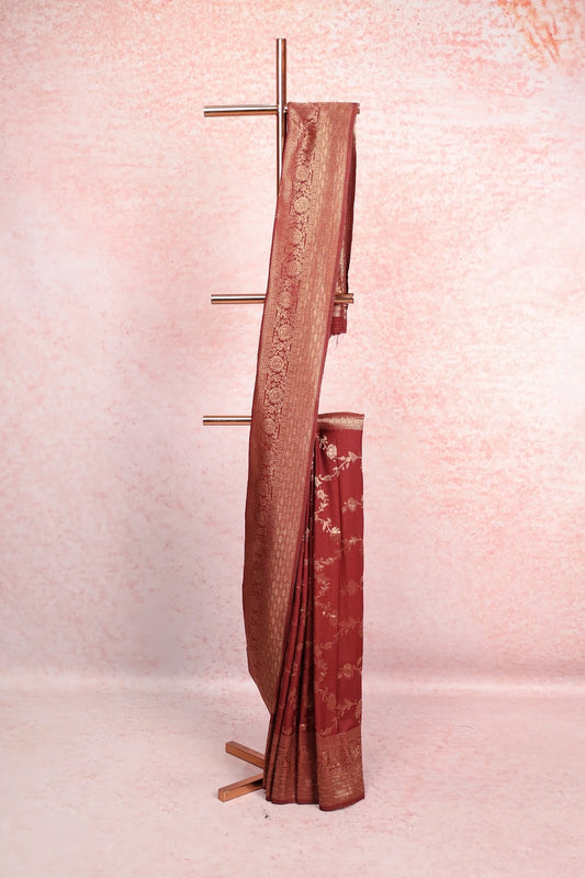 Coffee Brown Semi Banarasi Saree
