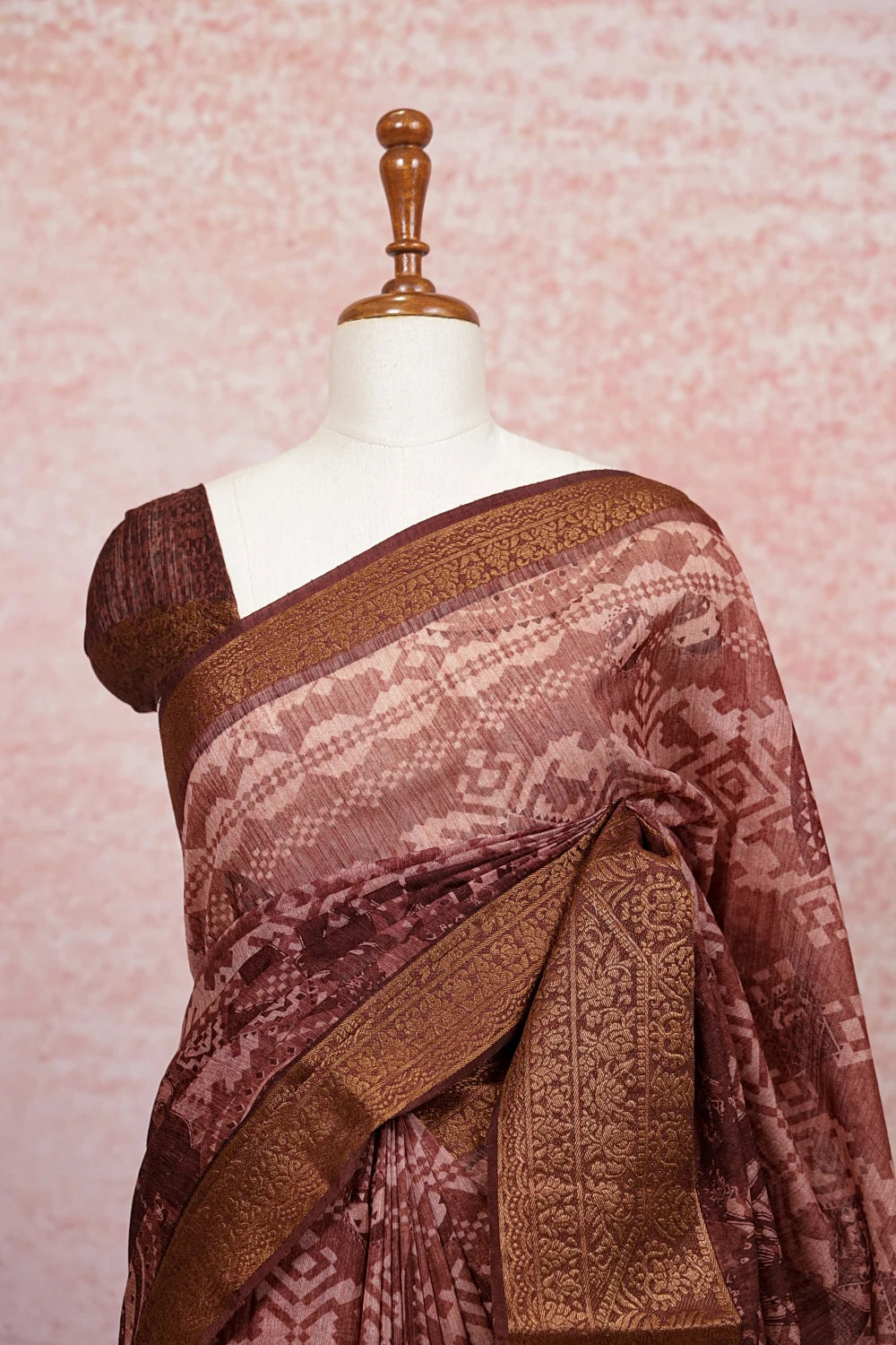 Coffee Brown Semi Jute Saree - Seematti