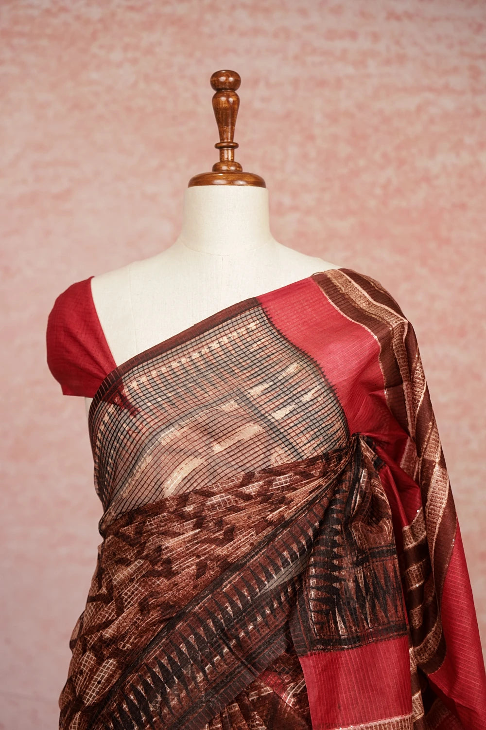Coffee Brown Semi Organza Saree