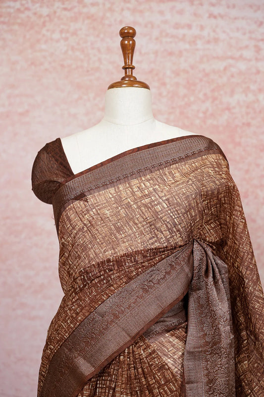Coffee Brown Semi Tussar Saree - Seematti