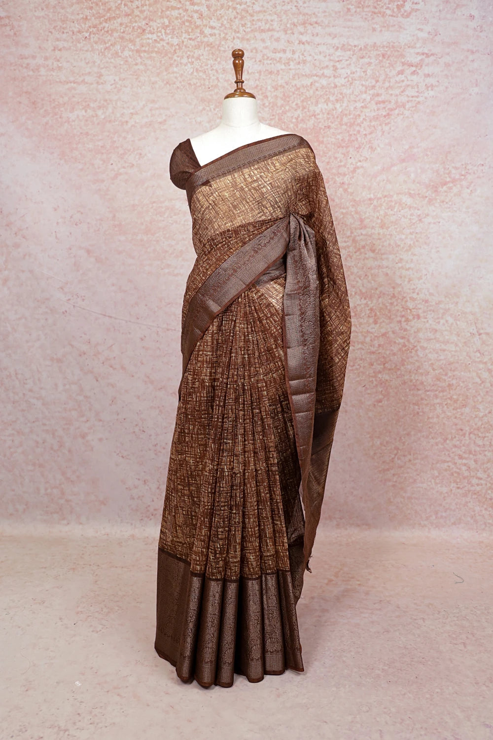 Coffee Brown Semi Tussar Saree - Seematti