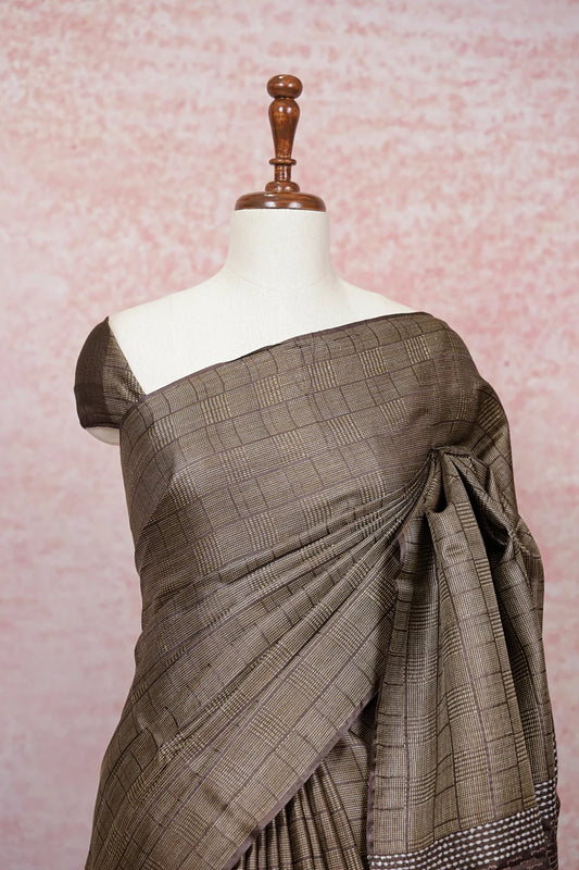 Coffee Brown Tussar SilK Saree - Seematti