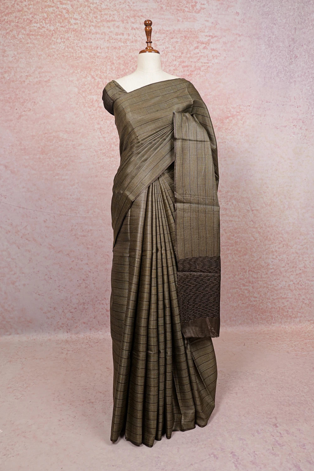 Coffee Brown Tussar Silk Saree - Seematti
