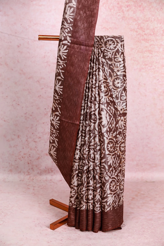 Coffee Brown Tussar Tissue Saree