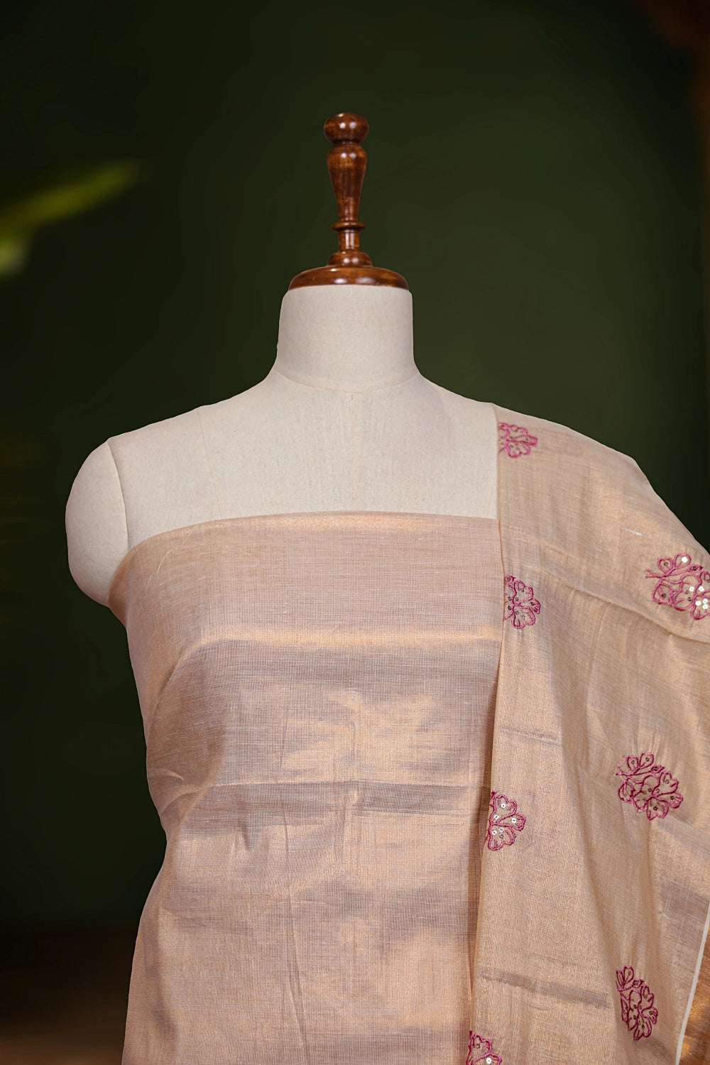 Copper Color Semi Tissue Applic Work Unstitched Churidhar Material