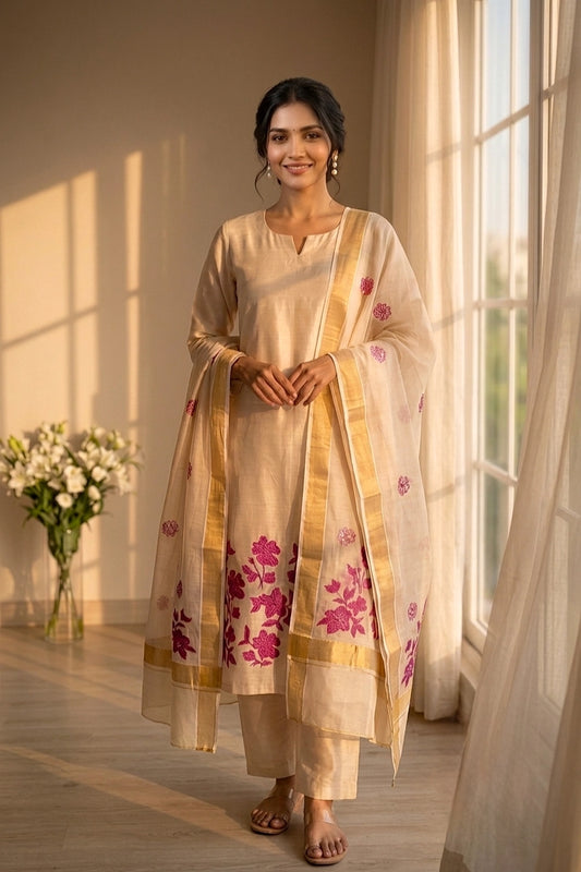 Copper Color Semi Tissue Applic Work Unstitched Churidhar Material