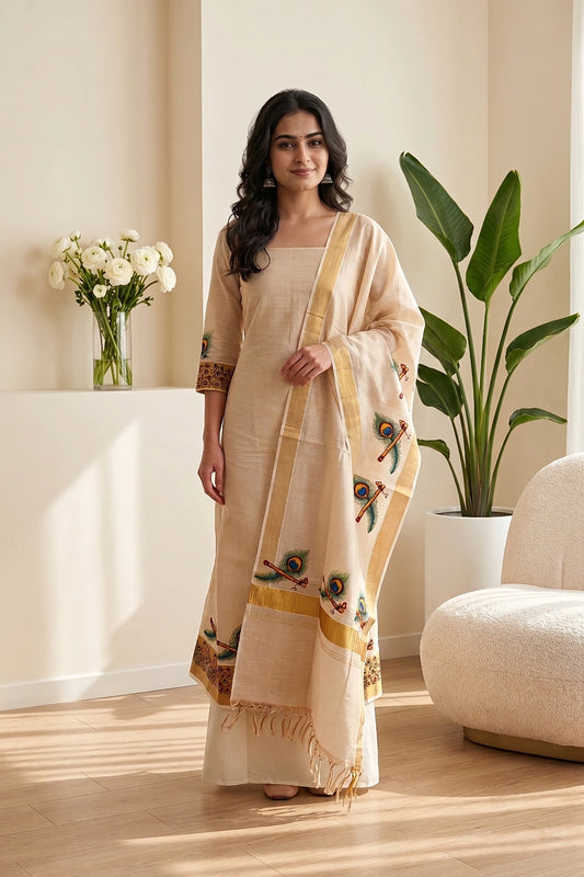 Copper Color Semi Tissue Plain Unstitched Churidhar Material
