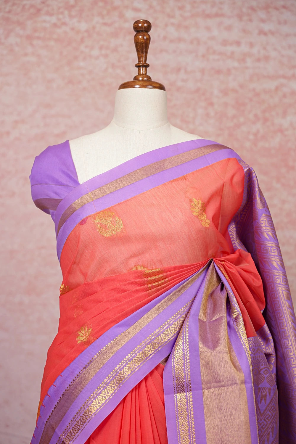 Coral Orange Cotton Silk Saree - Seematti