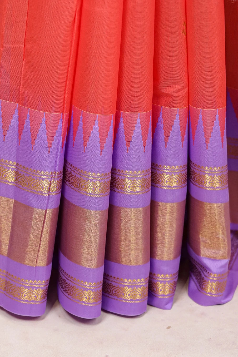 Coral Orange Cotton Silk Saree - Seematti