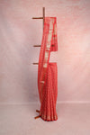 Coral Red Semi Tussar Saree