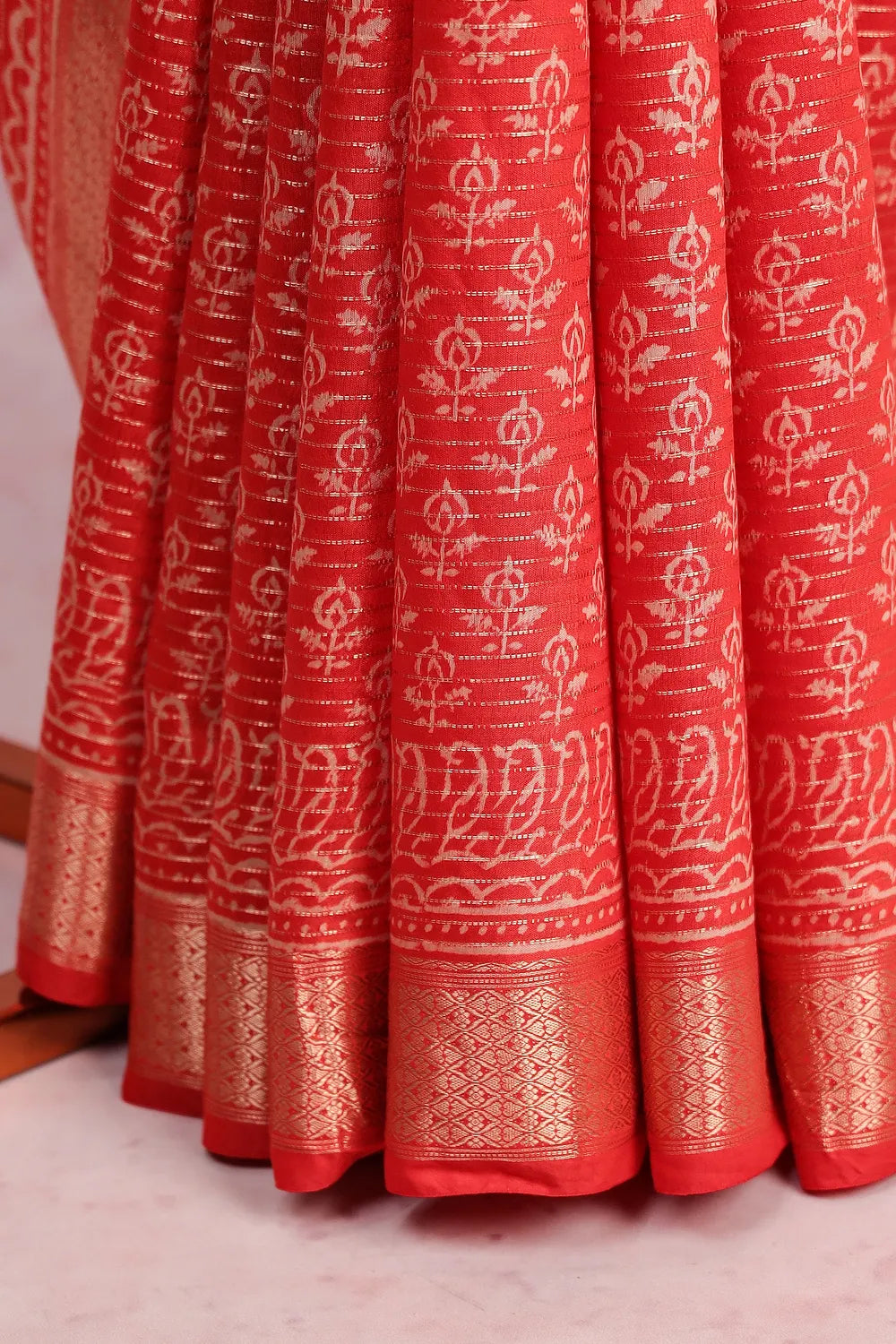 Coral Red Semi Tussar Saree