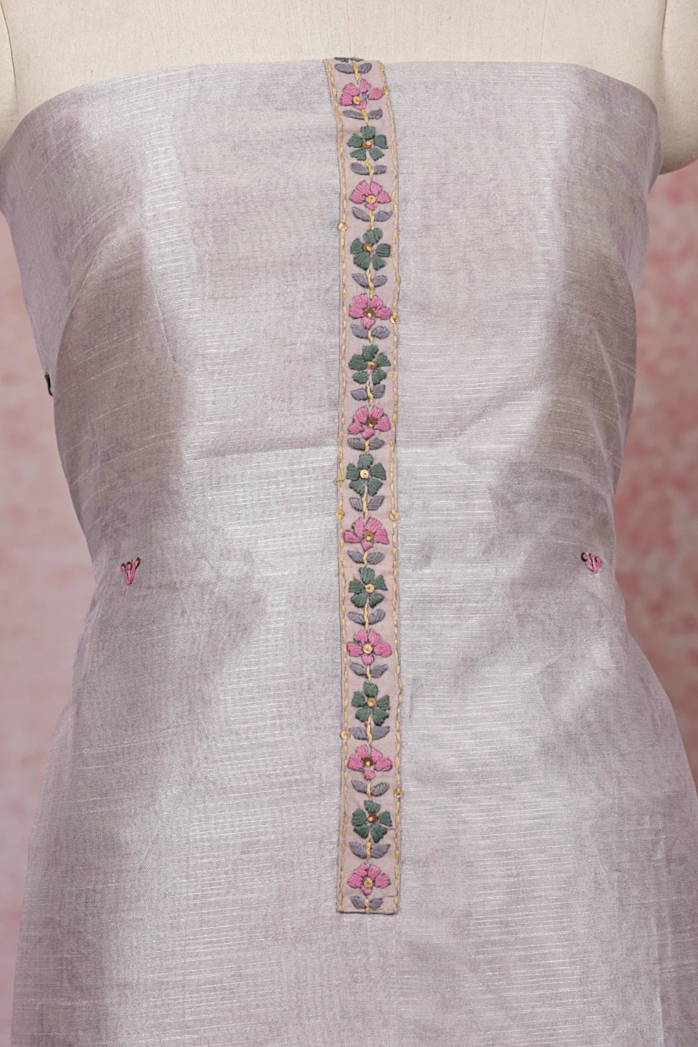 Cozy Cream Chanderi Printed Unstitched Churidhar Material - Seematti