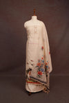 Cream Chanderi Silk Hand Work Unstitched Churidhar Material
