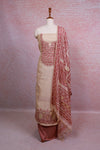 Cream Chanderi Silk Mirror Work Unstitched Churidhar Material - Seematti