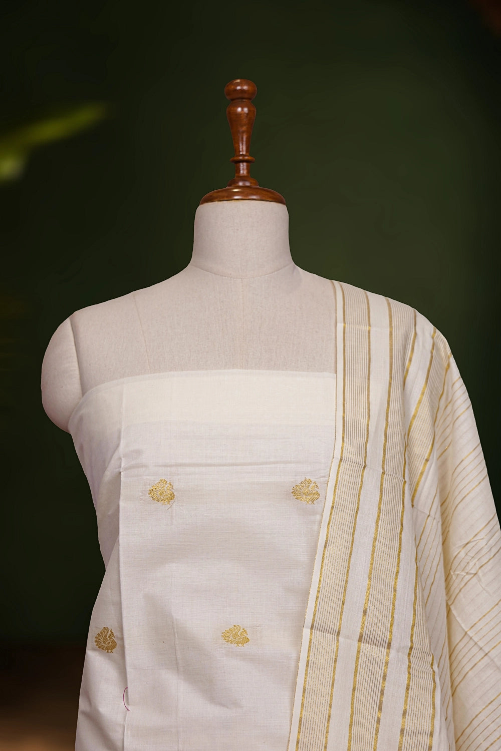Cream Cotton Butta Unstitched Churidhar Material