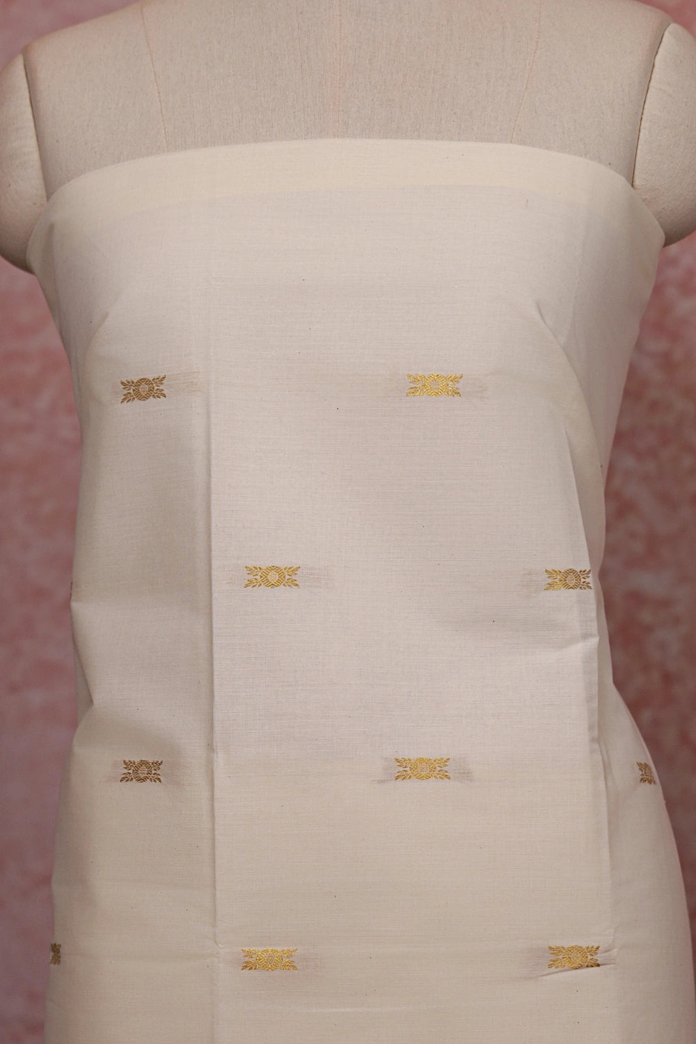 Cream Cotton Butta Unstitched Churidhar Material