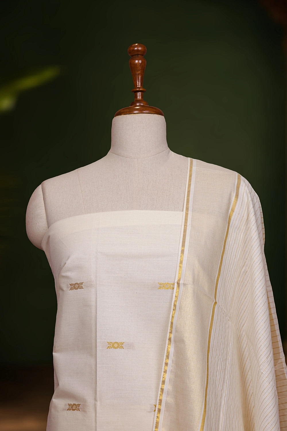 Cream Cotton Butta Unstitched Churidhar Material