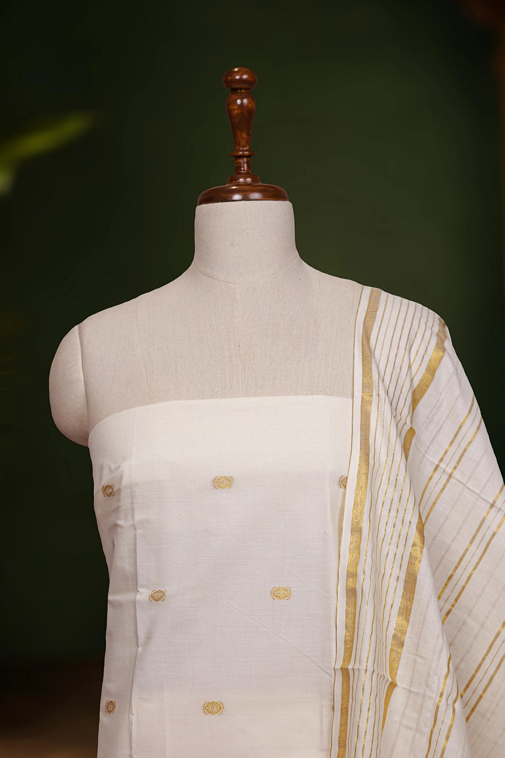 Cream Cotton Butta Unstitched Churidhar Material