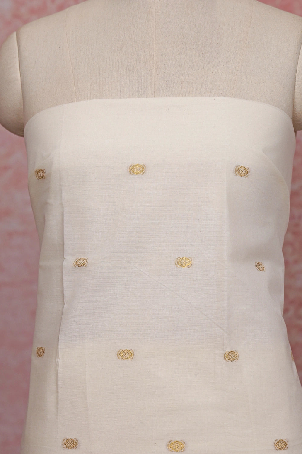 Cream Cotton Butta Unstitched Churidhar Material