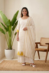Cream Cotton Butta Unstitched Churidhar Material