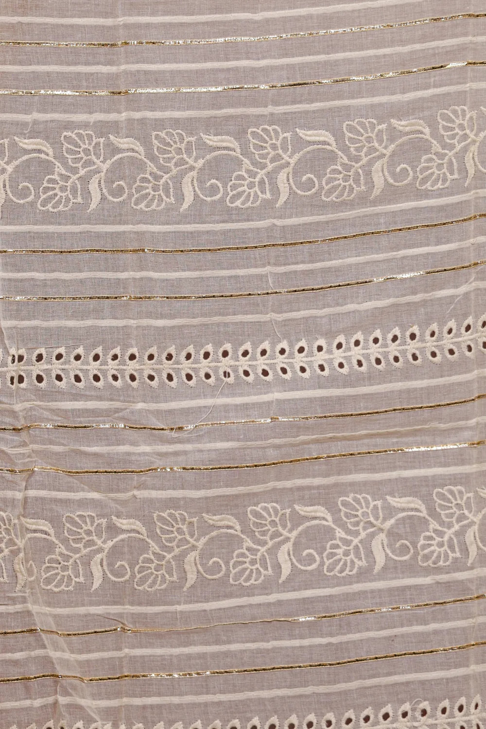 Cream Cotton Embroidery Unstitched Churidhar Material - Seematti