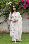 Cream Cotton Embroidery Unstitched Churidhar Material