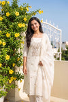 Cream Cotton Embroidery Unstitched Churidhar Material