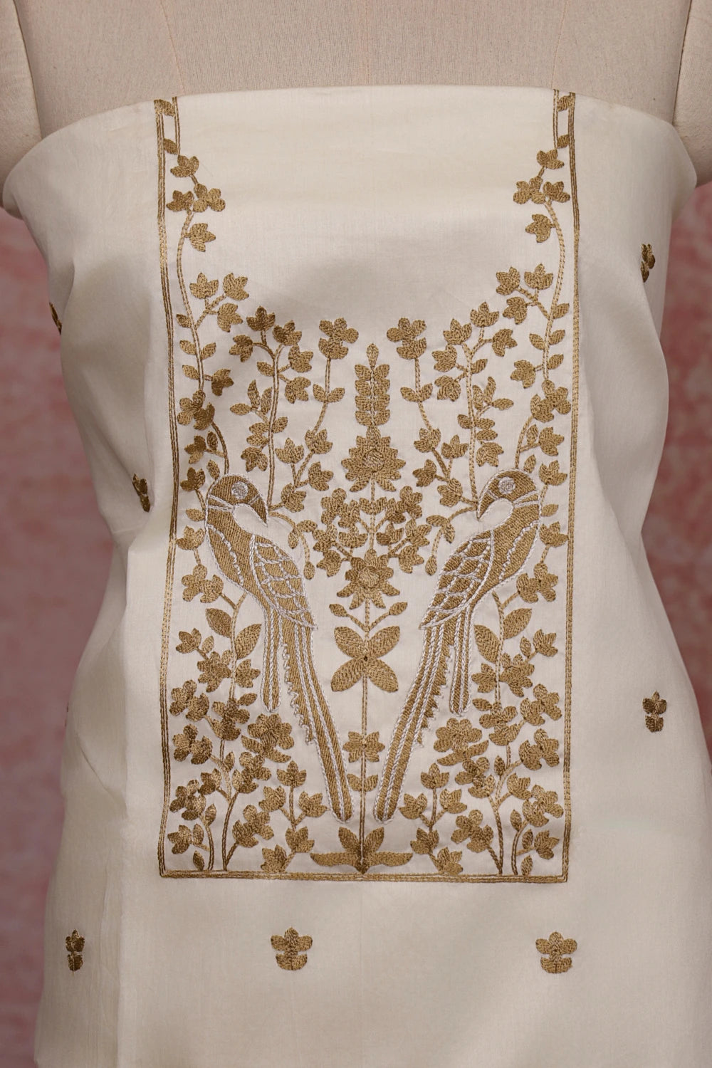 Cream Cotton Embroidery Unstitched Churidhar Material