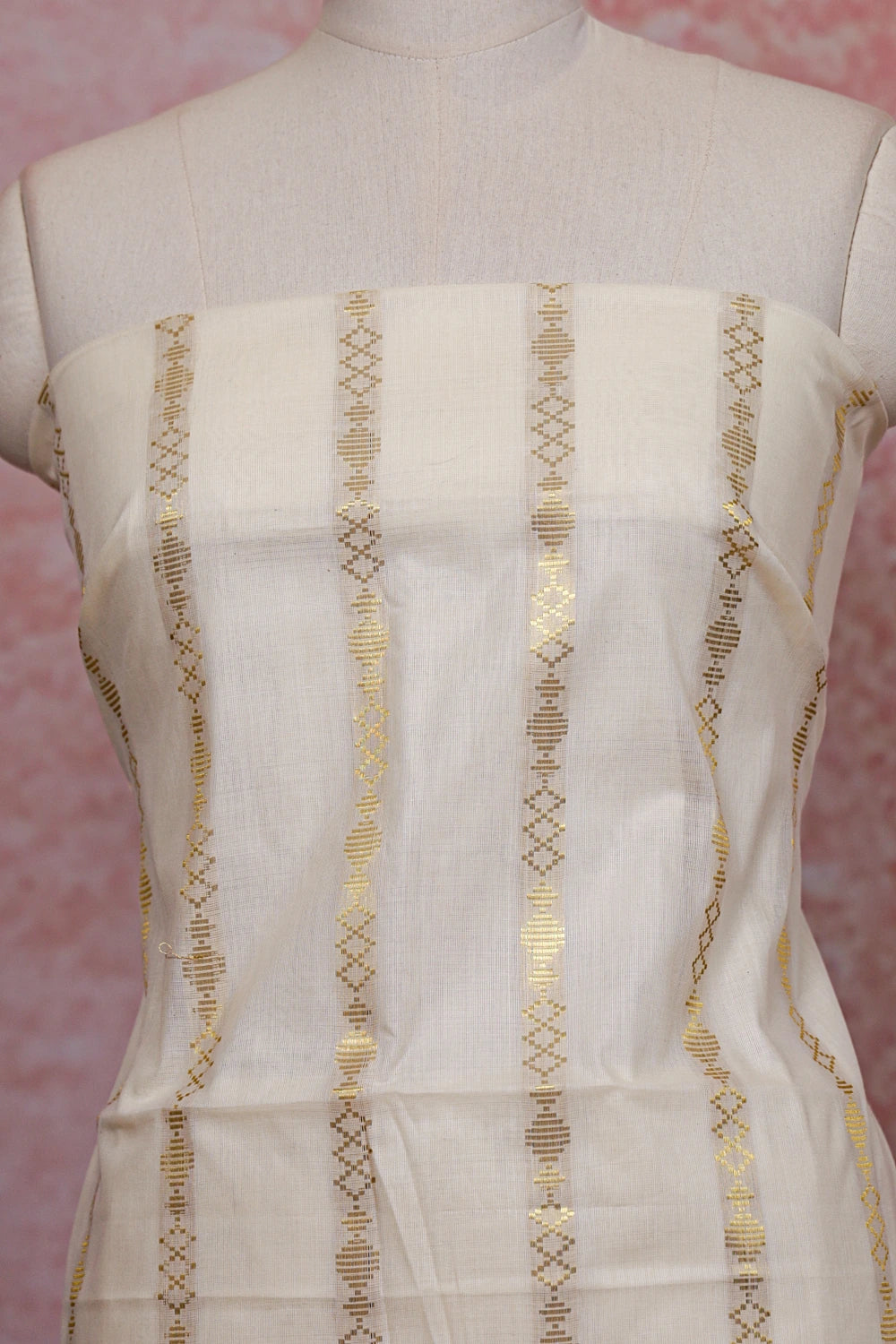 Cream Cotton Line Design Unstitched Churidhar Material