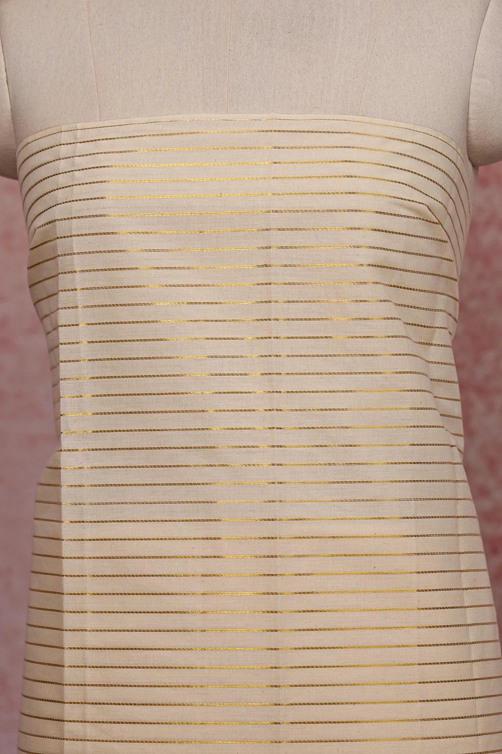 Cream Cotton Lines Unstitched Churidhar Material
