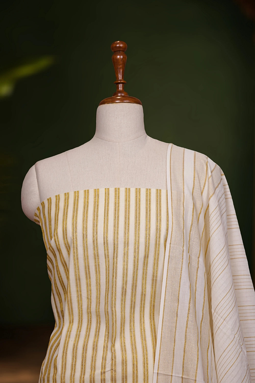 Cream Cotton Lines Unstitched Churidhar Material