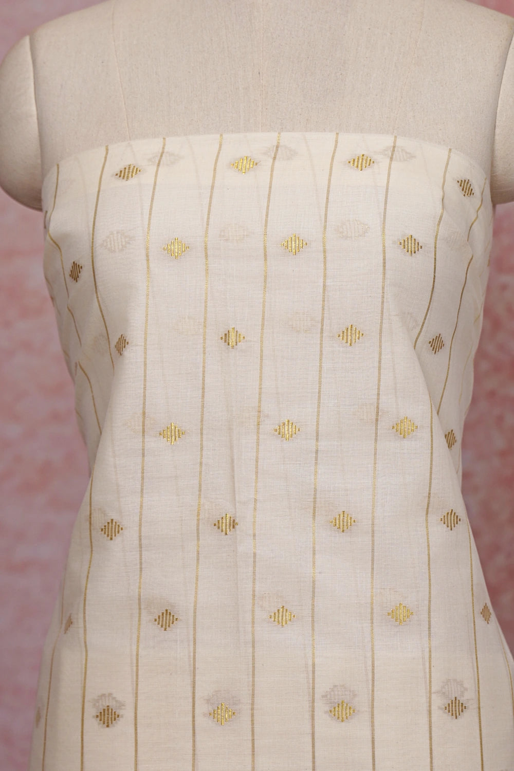 Cream Cotton Lines With Butta Unstitched Churidhar Material