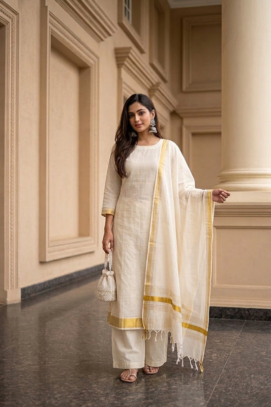 Cream Cotton Plain Unstitched Churidhar Material
