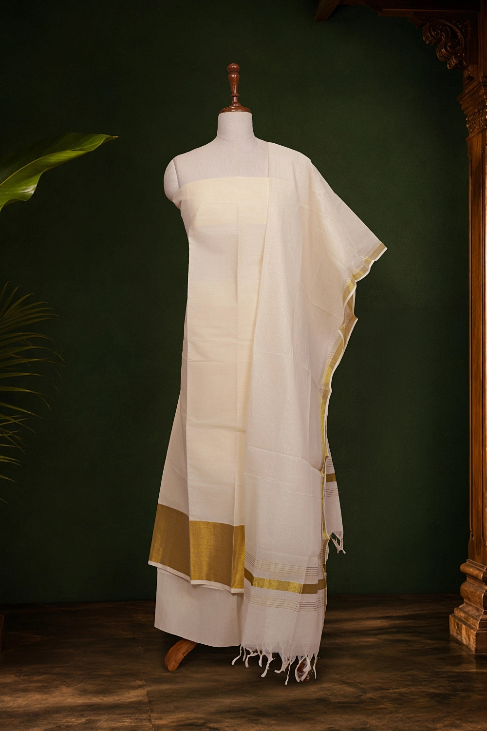 Cream Cotton Plain Unstitched Churidhar Material