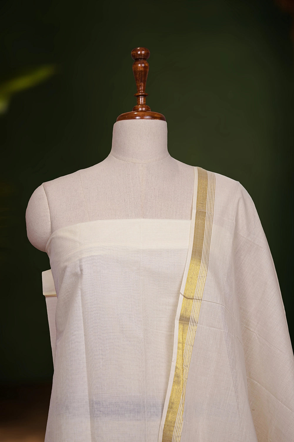 Cream Cotton Plain Unstitched Churidhar Material - Seematti