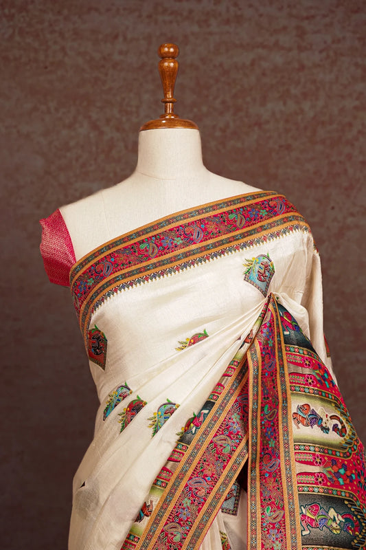 Cream Crepe Saree