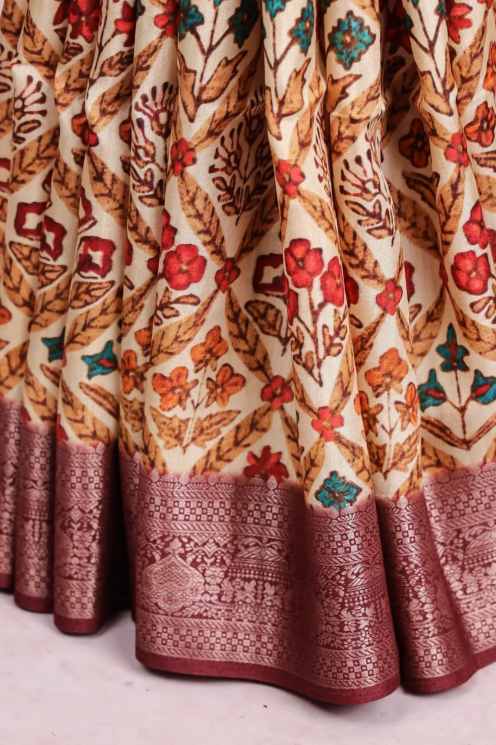Cream Dola Silk Saree