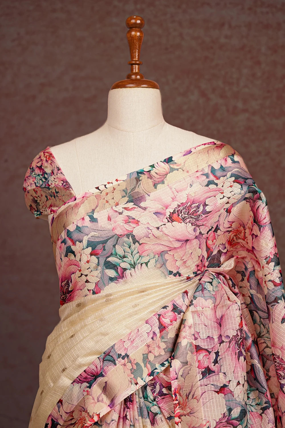 Cream Kota Silk Saree
