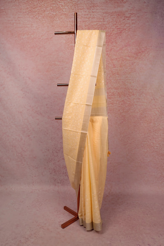 Cream Linen Cotton Saree