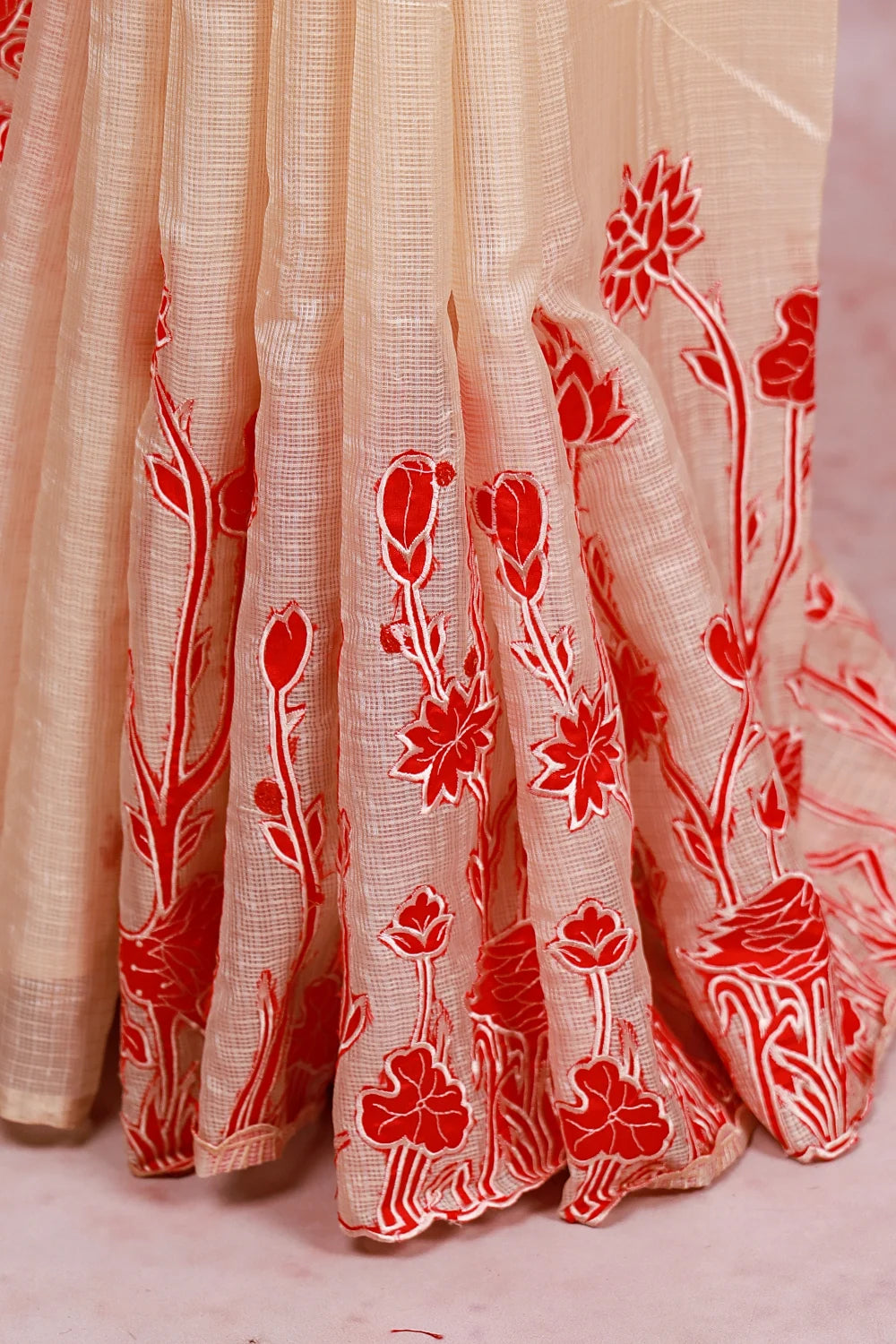 Cream Linen Kota Saree