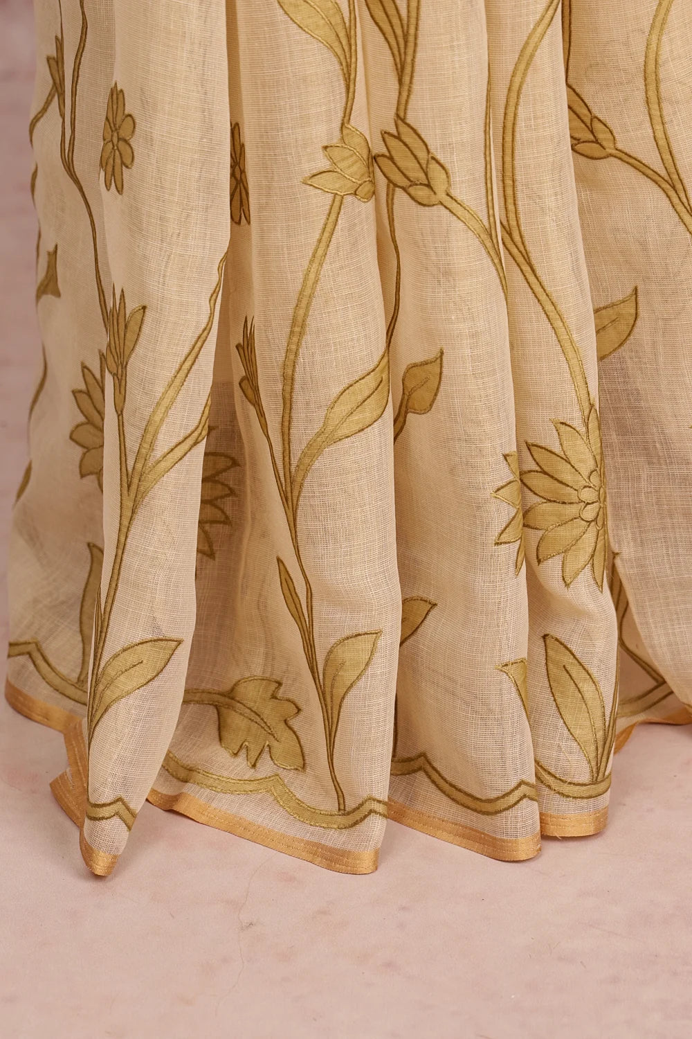Cream Linen Tissue Saree