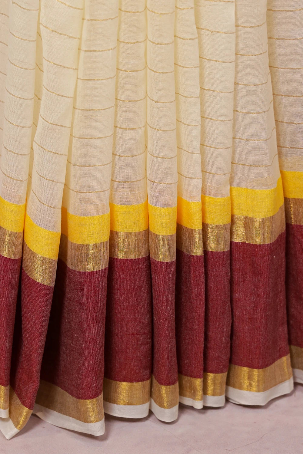 Cream Mul Cotton Kerala Saree - Seematti