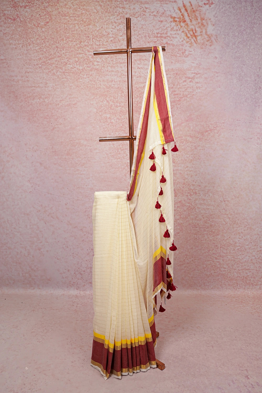 Cream Mul Cotton Kerala Saree - Seematti