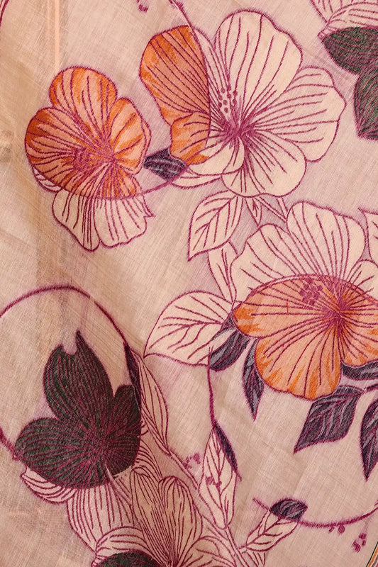 Cream Mul Cotton Saree