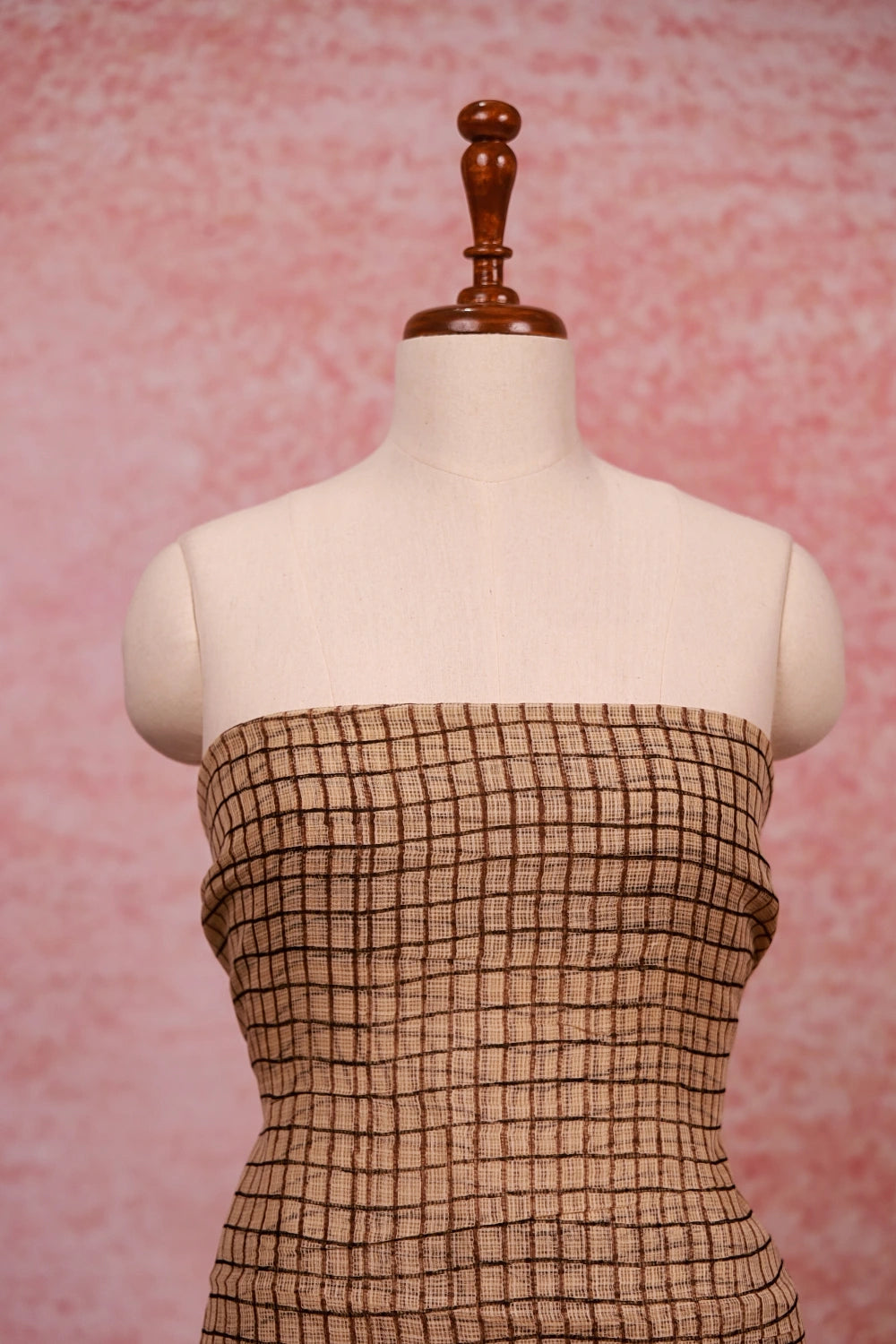 Cream Net Kota Check Unstitched Churidhar Material
